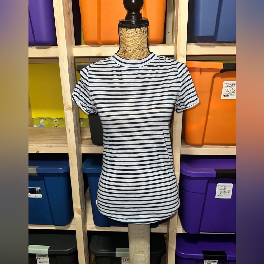 free people navy blue and light blue Classic Striped Women's Top